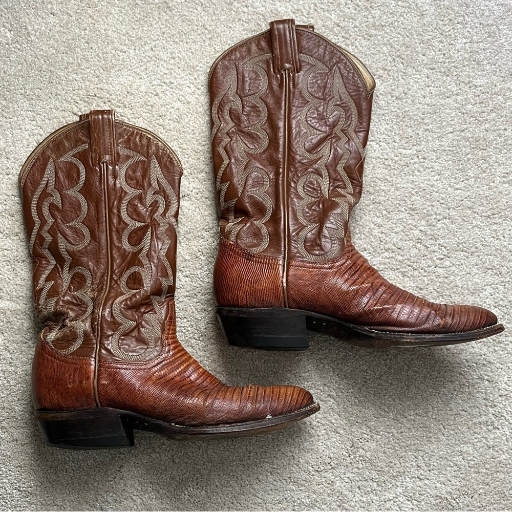 Tony Lama Brown Cowboy Boots with Exotic Leather